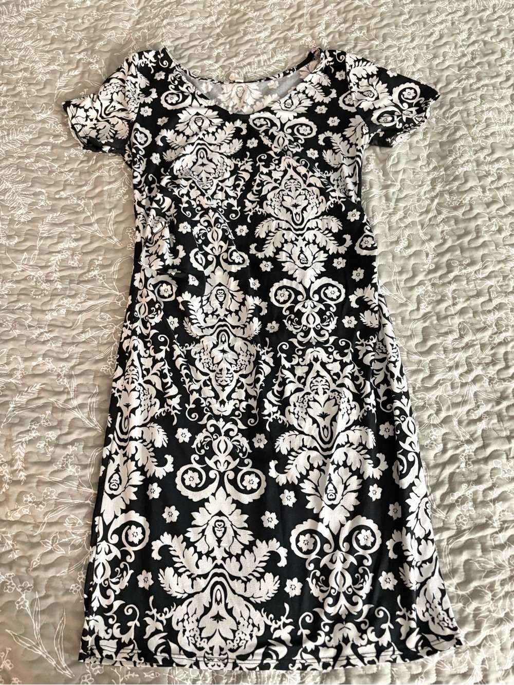 Pinkblush Maternity Black and White Damask Mini Dress